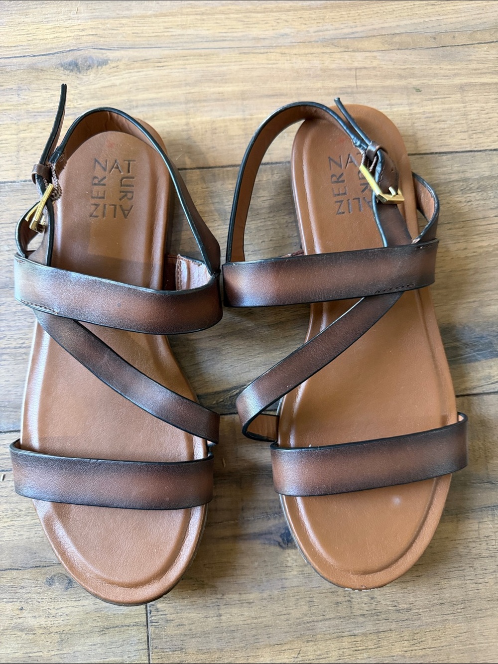 Naturalizer dark brown and Black Leather Cross-Strap Sandals
